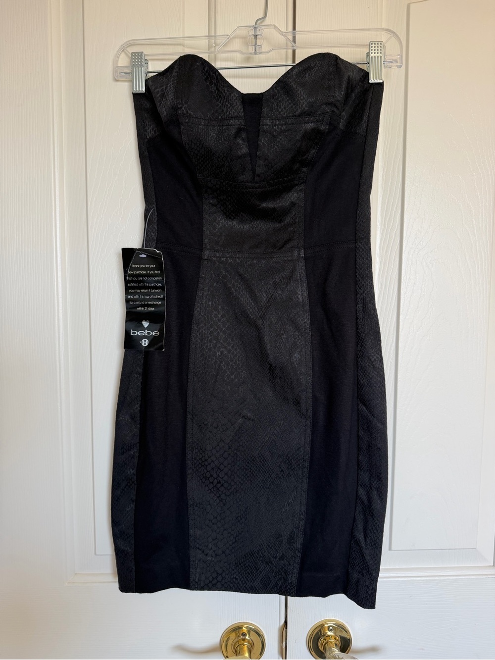 BEBE Black Strapless Snake-Texture Bodycon Dress